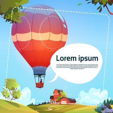 Yaz peyzaj üzerinde gökyüzünde uçan renkli hava balonları