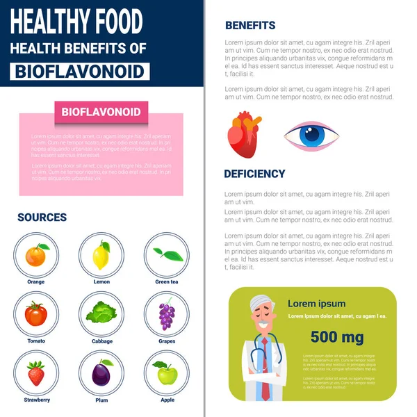 Produits d'infographie d'aliments sains avec des vitamines et des minéraux Sources, concept de mode de vie de nutrition santé — Image vectorielle