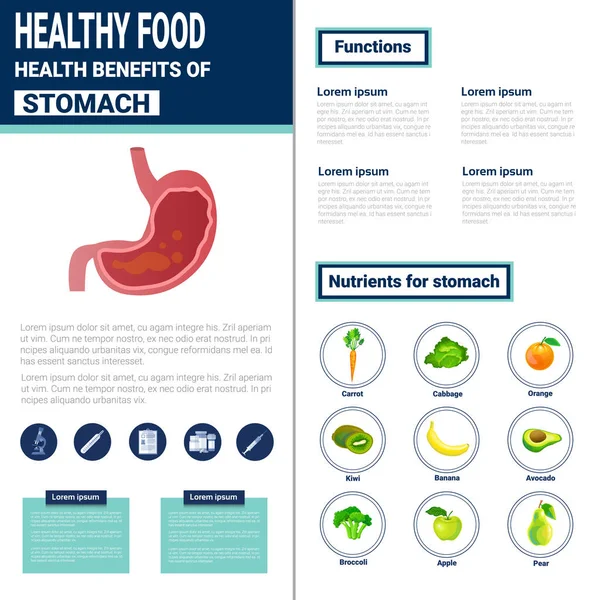 Hälsosam mat Infographics produkter med vitaminer och mineraler, Health Nutrition livsstilskoncept — Stock vektor