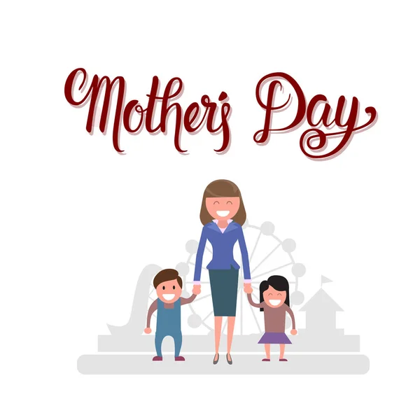 Happy Mother Day, Woman With Children, Spring Holiday Greeting Card Banner