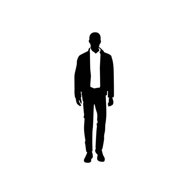 Business Man Black Silhouette Standing Full Length Over White Background — Stock Vector