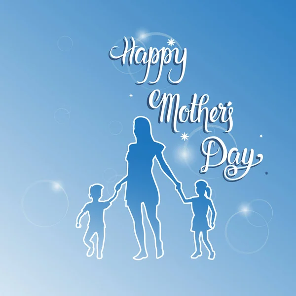 Happy Mother Day, Silhouette Mom Holding Children Hands, Spring Holiday Greeting Card Banner