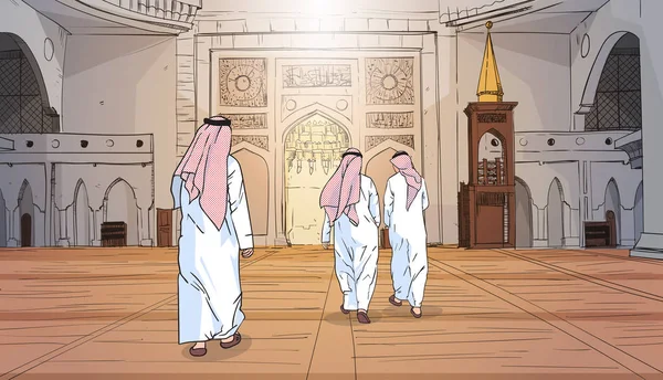 Les Arabes qui viennent à la mosquée Construire la religion musulmane Ramadan Kareem Mois saint — Image vectorielle