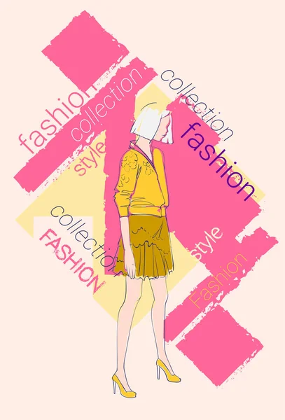 Weibliche Modell tragen Mode-Kleidung-Kollektion — Stockvektor