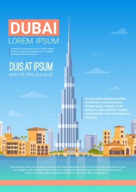 Dubai siluetinin Panorama, Modern Bina Cityscape iş seyahat ve Turizm kavramı