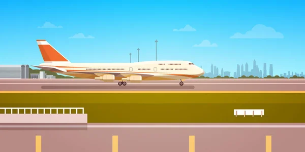 Terminal del aeropuerto con aviones que vuelan el avión despegando — Vector de stock