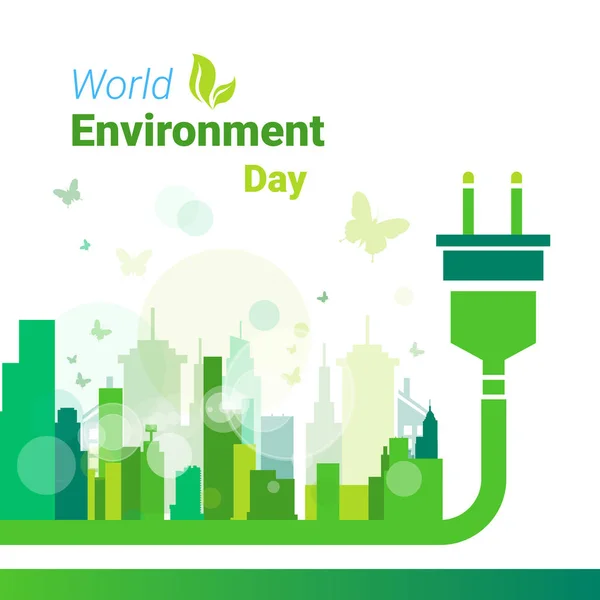 Green City Dia Mundial do Meio Ambiente Proteção Ecológica Feriado cartão — Vetor de Stock
