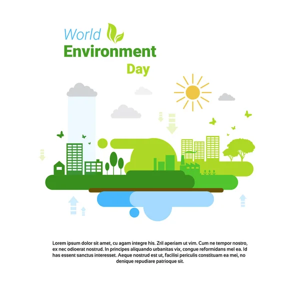 Green City Día Mundial del Medio Ambiente Protección Ecológica Tarjeta de felicitación de vacaciones — Vector de stock