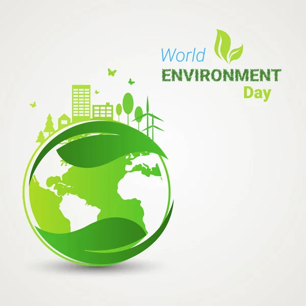 Earth Green City Giornata Mondiale dell'Ambiente Protezione dell'Ecologia Biglietto di auguri per le vacanze — Vettoriale Stock