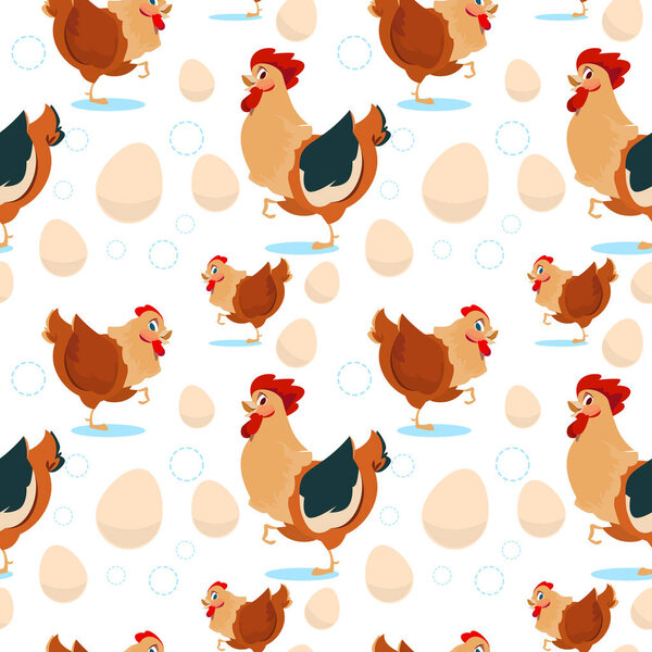 Chicken And Rooster Farming Seamless Pattern