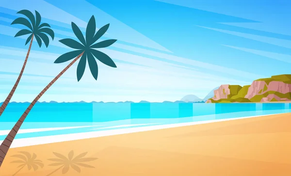 Ήλιος γαλάζιο ουρανό καλοκαιρινές διακοπές θάλασσα ακτή παραλία με άμμο — Διανυσματικό Αρχείο
