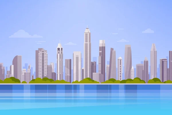 Ville gratte-ciel Vue Paysage urbain Arrière-plan Skyline Panorama — Image vectorielle