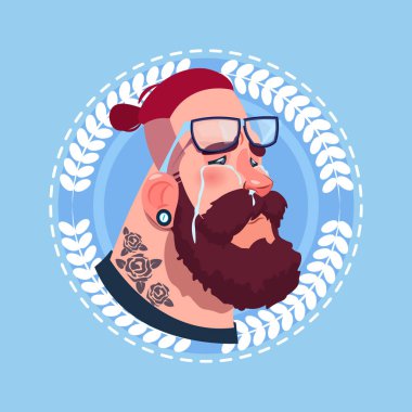 Profil simgesi erkek duygu Avatar, Hipster adam karikatür portre yüz ağlıyor