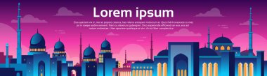Müslüman Cityscape Nabawi cami bina din gece görünümü