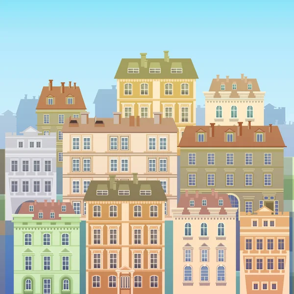 Cartoon Häuser Gebäude Altstadt Ansicht Banner Skyline — Stockvektor