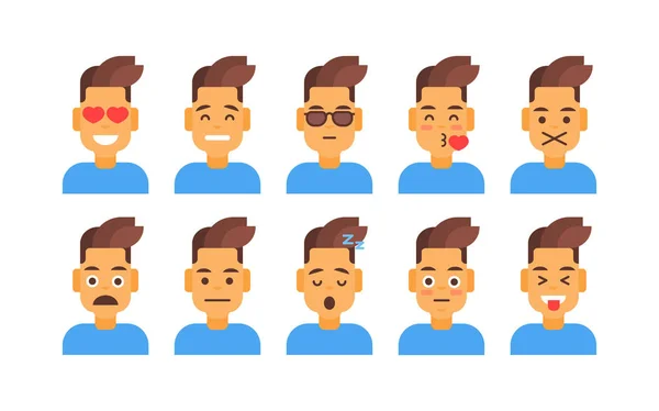Profil-Ikone männlich verschiedene emotionen set avatar, mann cartoon portrait gesicht sammlung — Stockvektor