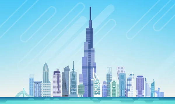 Dubai ciudad rascacielos vista paisaje urbano fondo horizonte con espacio de copia — Vector de stock