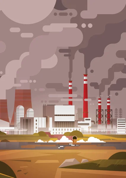 Забруднення природи заводі труби брудні відходів повітря і вода Забруднена навколишнє середовище — стоковий вектор