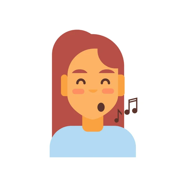 Ikonu ženské emoce avatara, Žena kreslený portrét spokojený úsměv zpívat — Stockový vektor
