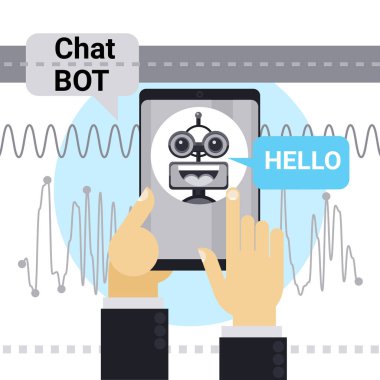 Adam akıllı cep telefonu, Robot sanal yardım öğe Web sitesi veya mobil uygulamalar üzerinde sohbet Bot ile sohbet