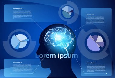 Beyin sinir hücreleri etkinlik tıp düşünme zeka kavramı Infographics afiş kopya alanı ile