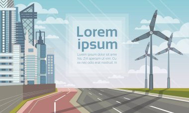 Rüzgar türbin kule üzerinde şehir manzara alternatif enerji kaynak teknolojisi