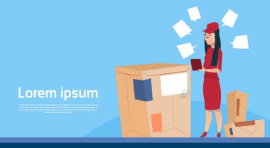 Kurye kadın kullanım Tablet kutusu teslim paket posta Servisi afiş kopya alanı