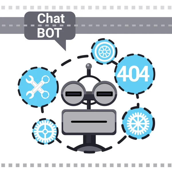 Erreur de réparation de bot de chat gratuit, élément d'assistance virtuelle de robot de site Web ou applications mobiles, concept d'intelligence artificielle — Image vectorielle