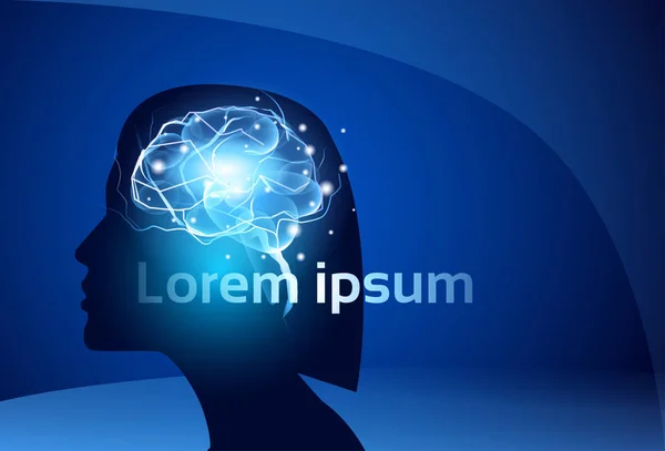 Banner de conceito de inteligência de pensamento de medicina de atividade de neurônios cerebrais femininos com espaço de cópia — Vetor de Stock