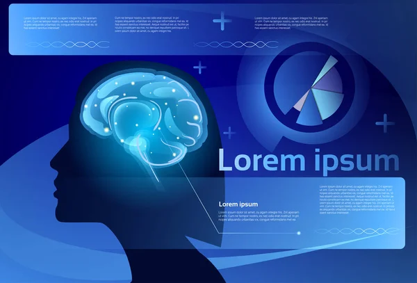 Női agy idegsejtek tevékenység Infographic, orvosi gondolkodás intelligencia fogalmát Banner másol hely — Stock Vector