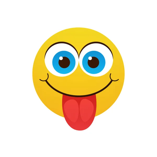 Cara de dibujos animados sonriente amarilla Gente positiva Emoción Mostrar ícono de lengua — Archivo Imágenes Vectoriales