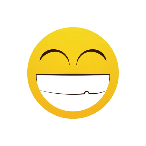 Žlutá s úsměvem kreslený tvář smích pozitivních lidí emoce otevřená ústa ikona — Stockový vektor