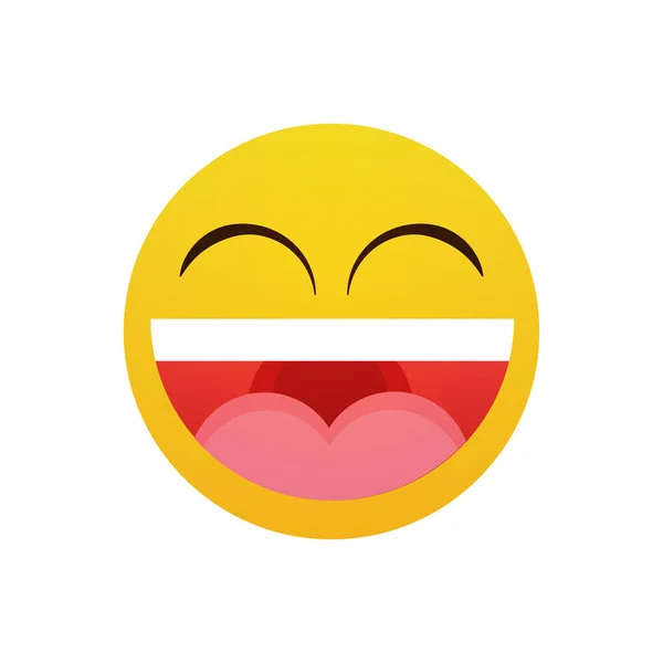 Yellow Smiling Cartoon Face Laugh Positive People Emotion Open Mouth Icon — Stock Vector