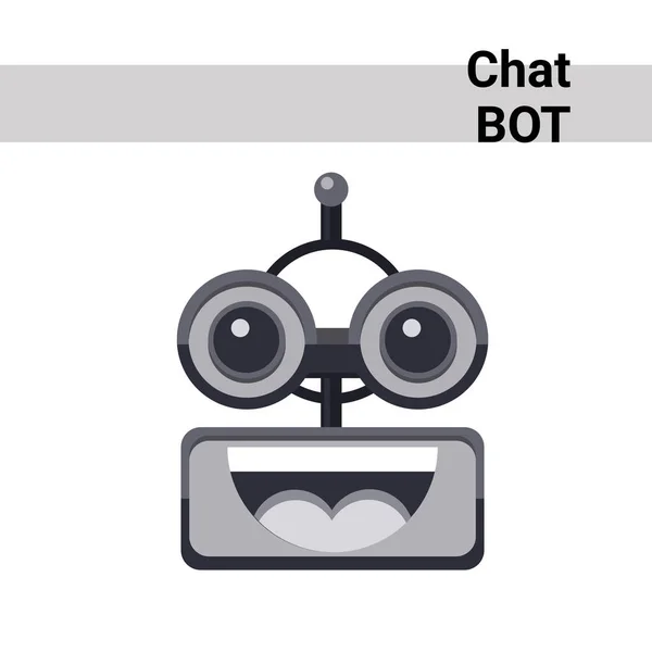 Kreskówka robota twarz uśmiechający się emocja otwarte usta Chat Bot ikona — Wektor stockowy