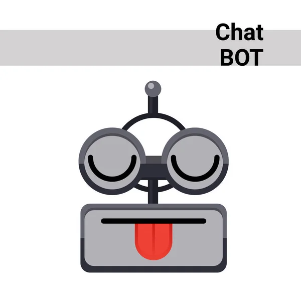 Cartone animato robot faccia sorridente carino emozione spettacolo lingua chat bot icona — Vettoriale Stock