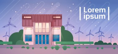 Rüzgar Türbini Eko gayrimenkul enerji verimli gece görünümü ile konut yapı