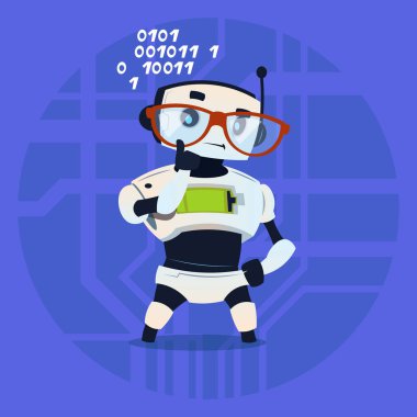 Cute Robot Modern yapay zeka teknoloji kavramı düşünme gözlük giymek