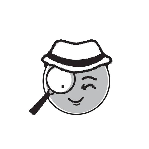 探偵漫画の顔は、笑顔の人々 の感情アイコンを疑って帽子を着用します。 — ストックベクタ