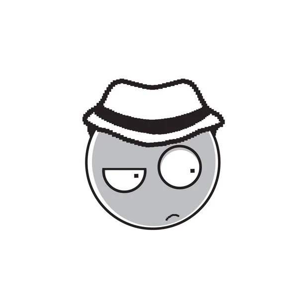 Detective Cartoon Face Wear Hat Suspecting People Emotion Icon — Stock Vector
