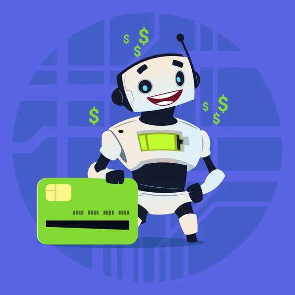 Cute Robot tutun Modern yapay zeka teknoloji kavramı alışveriş Online Kredi kartı mobil ödeme — Stok Vektör