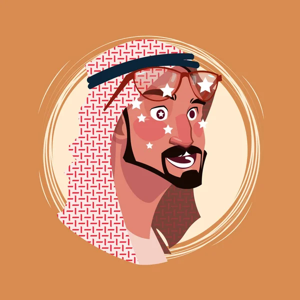 Profil ikonu indických mužské emoce Avatar, muž kreslený portrét tváře viz hvězdy závratě — Stockový vektor