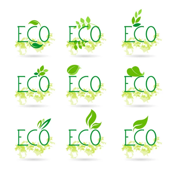 Eco amigável orgânico natural bio produto web ícone conjunto verde logotipo coleção — Vetor de Stock