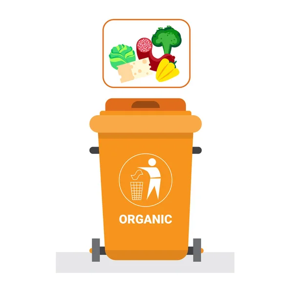 Contenedor de basura para residuos orgánicos Icono Reciclaje Clasificación Basura Concepto Logo — Vector de stock