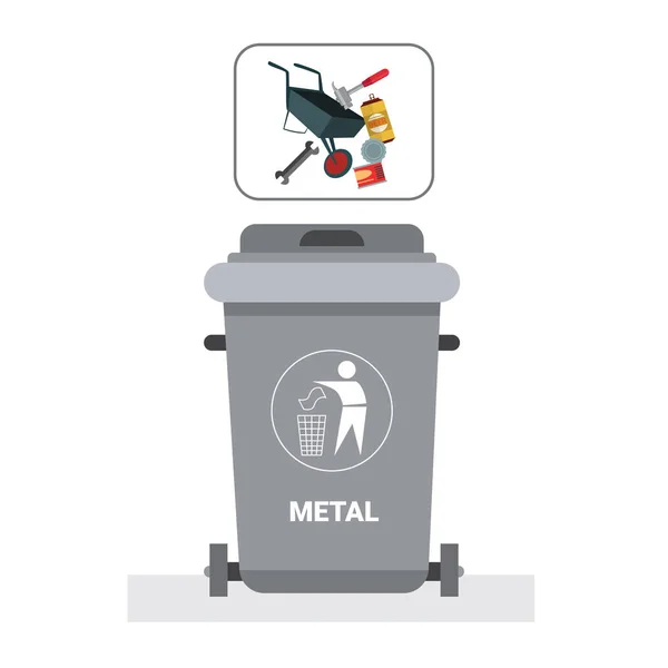 Contenedor de basura para residuos de metal Icono Reciclaje Clasificación Basura Concepto Logo — Vector de stock