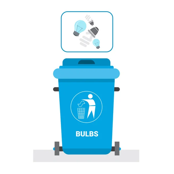 Contenedor de basura para bombillas Residuos Icono Reciclaje Clasificación Basura Concepto Logo — Vector de stock
