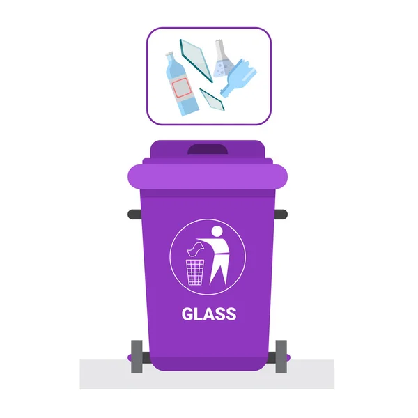 Contenedor de basura para residuos de vidrio Icono Reciclaje Clasificación Basura Concepto Logo — Vector de stock