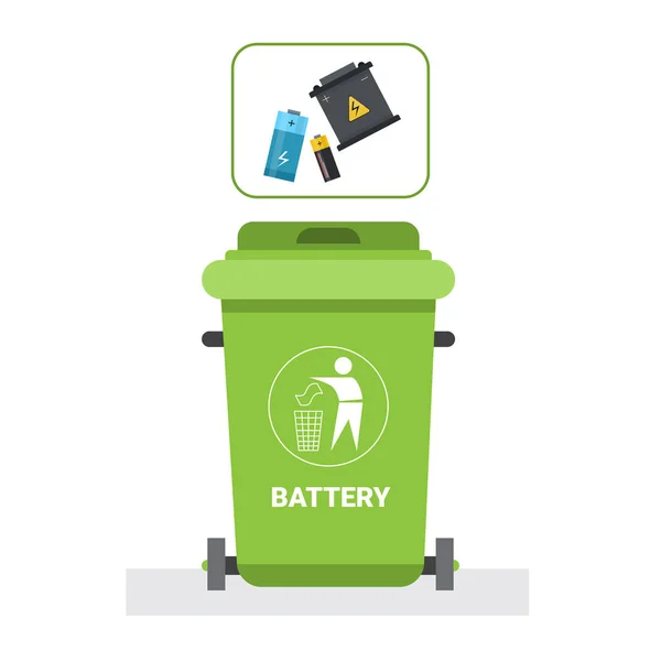 Müllcontainer für Batterien Abfall-Ikone recyceln Mülltrennung Müllkonzept Logo — Stockvektor