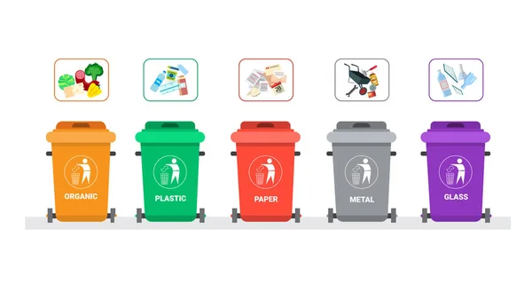 Recipiente de lixo para classificação de resíduos Conjunto de ícones Lixeira Conceito Logo Collection — Vetor de Stock