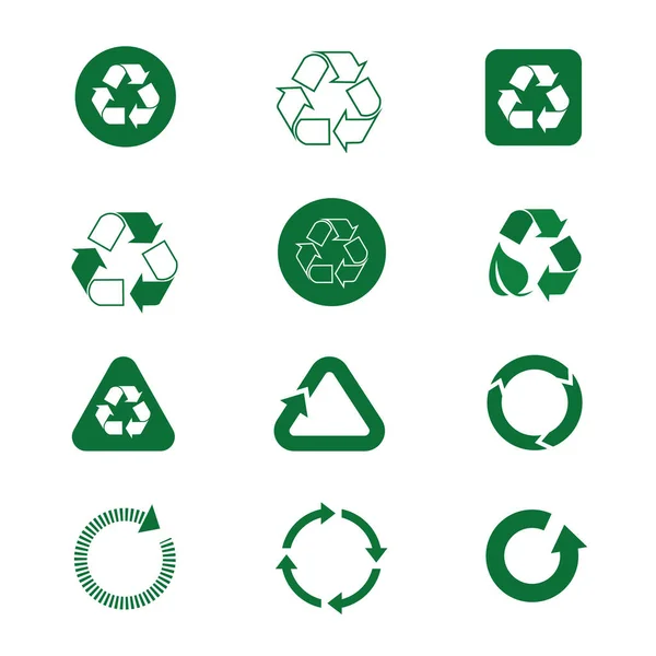 Símbolo de reciclaje Flechas verdes Logotipo Conjunto Icono Web Colección — Vector de stock