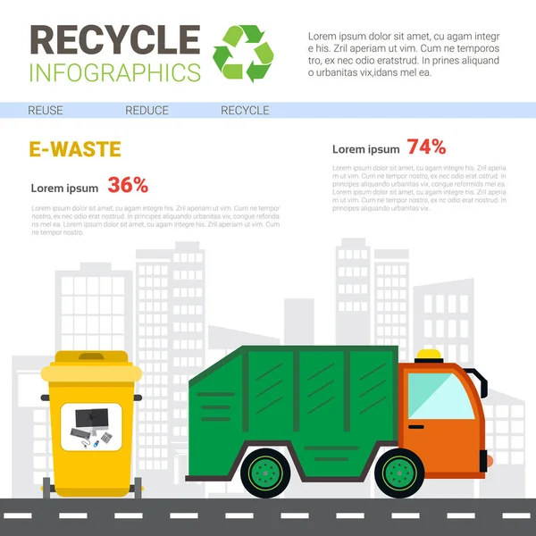 Reciclar Infografía Banner Residuos Camión Transporte Clasificación Basura Concepto — Vector de stock